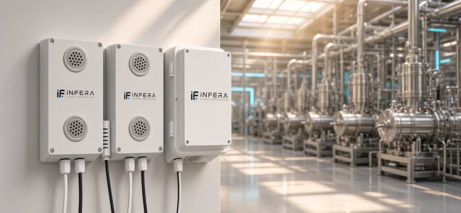 INFERA devices attached to a wall in a machine room